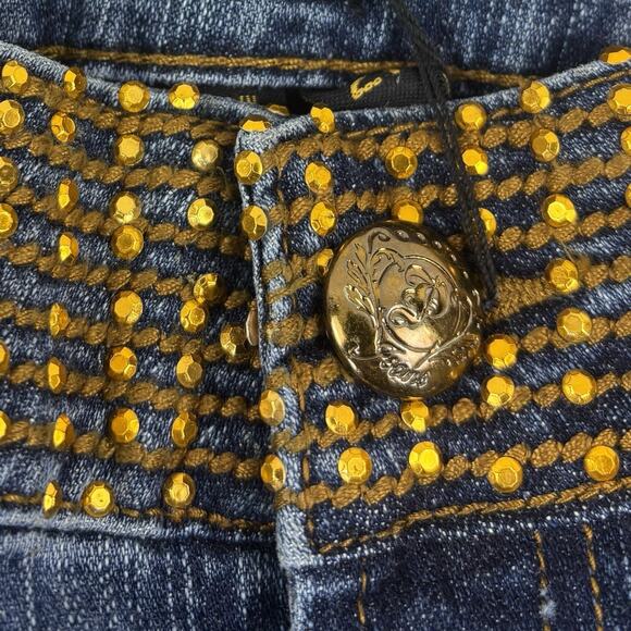 Platinum Plush Jeans Pants Women's 21 Blue Wide Straight Leg Cropped Embellished - Picture 7 of 16